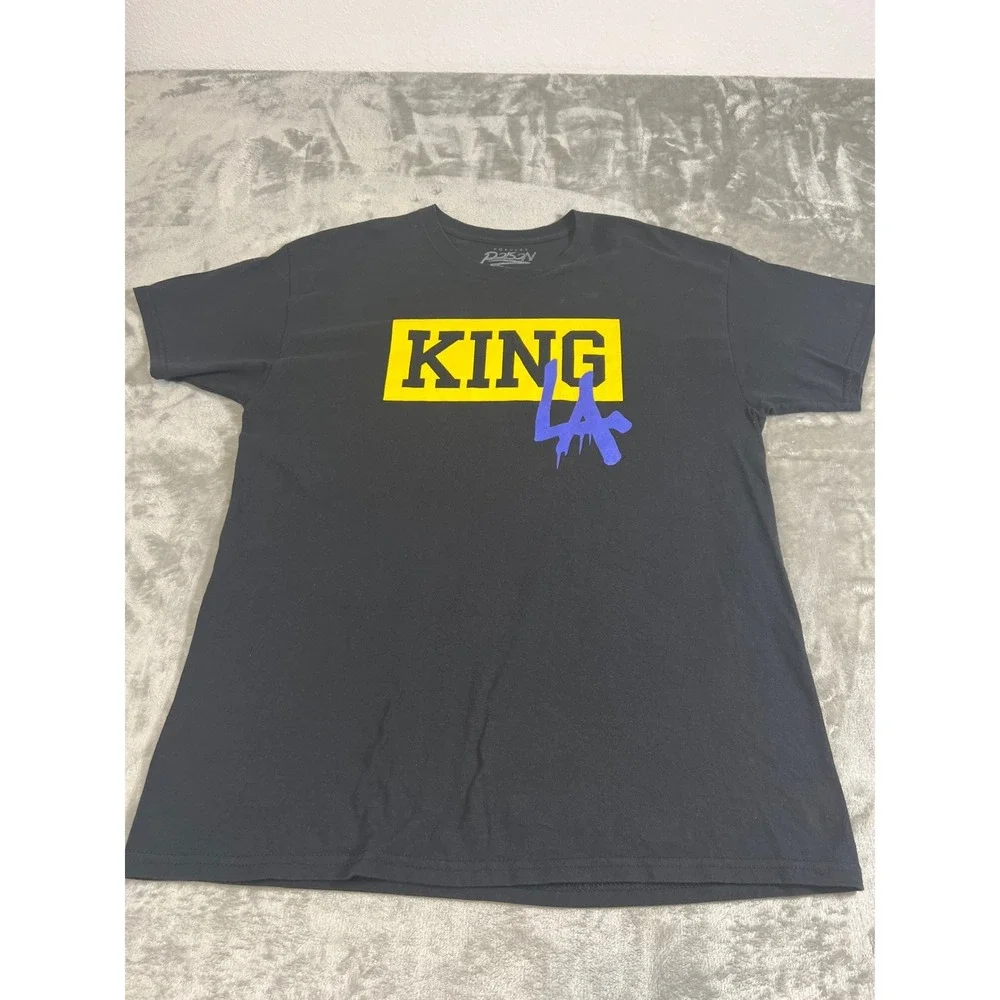 Poison LA KING Graphic Tee Streetwear Black Yellow Purple Shirt Hype Unisex Lge